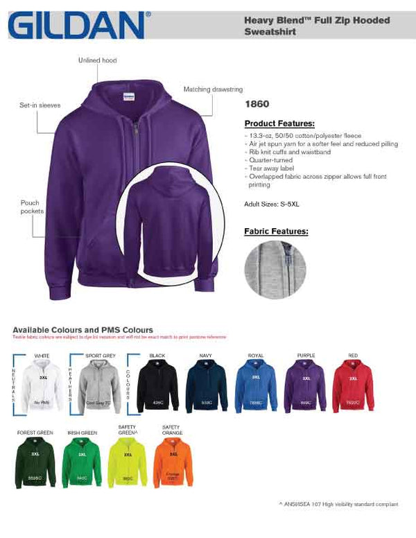 Adult Cotton/Poly Full Zip Hooded Sweatshirt Product Features Chart