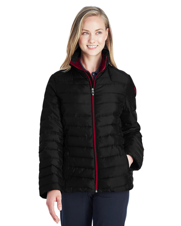 ladies insulated puffer jacket BLACK/ RED