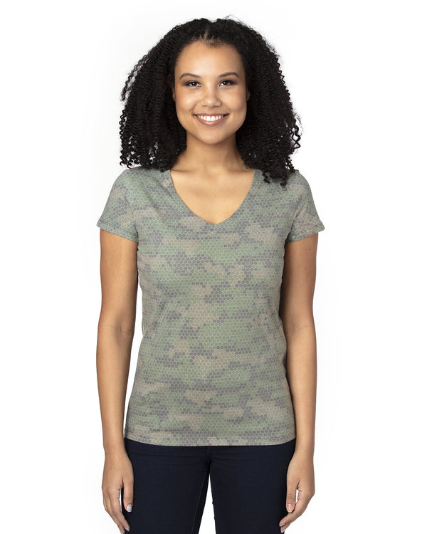 ladies ultimate v neck t shirt GREEN HEX CAMO