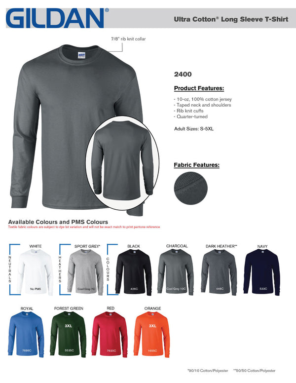Adult Long Sleeve Cotton T-Shirt Product Detail Sheet