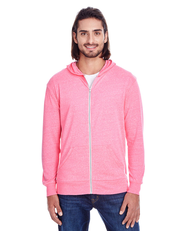 unisex triblend full zip light hoodie NEON PINK TRIBLD