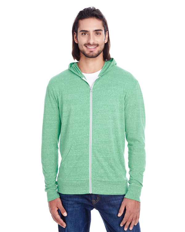 unisex triblend full zip light hoodie GREEN TRIBLEND