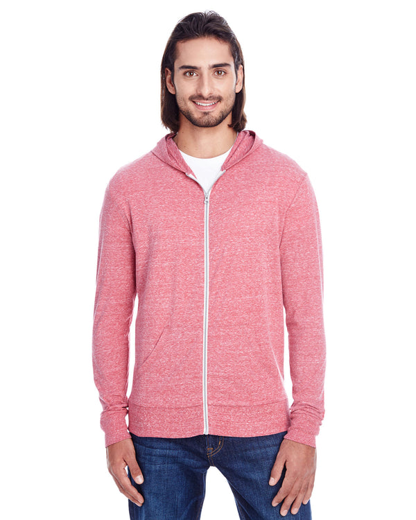 unisex triblend full zip light hoodie RED TRIBLEND