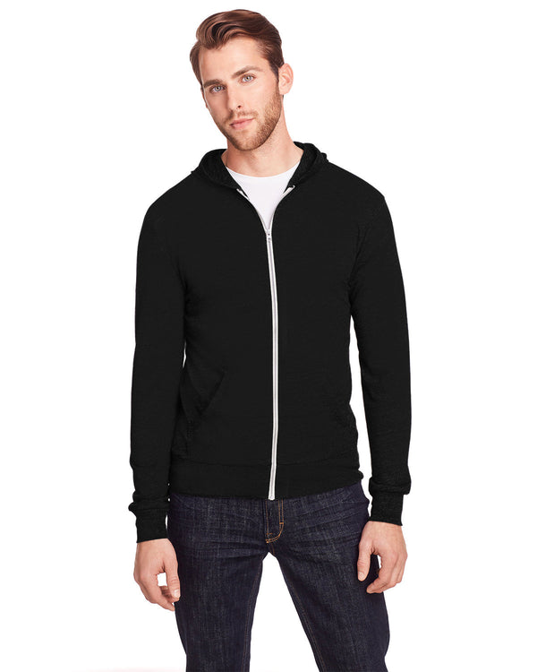 unisex triblend full zip light hoodie SOLID BLK TRBLND