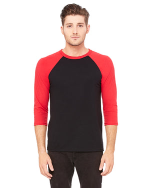unisex 3 4 sleeve baseball t shirt BLACK/ RED
