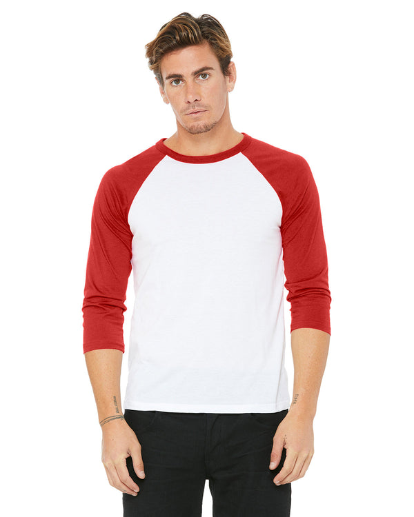unisex 3 4 sleeve baseball t shirt WHITE/ RED