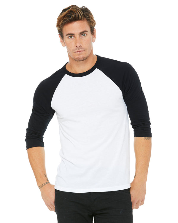 unisex 3 4 sleeve baseball t shirt BLACK/ WHITE