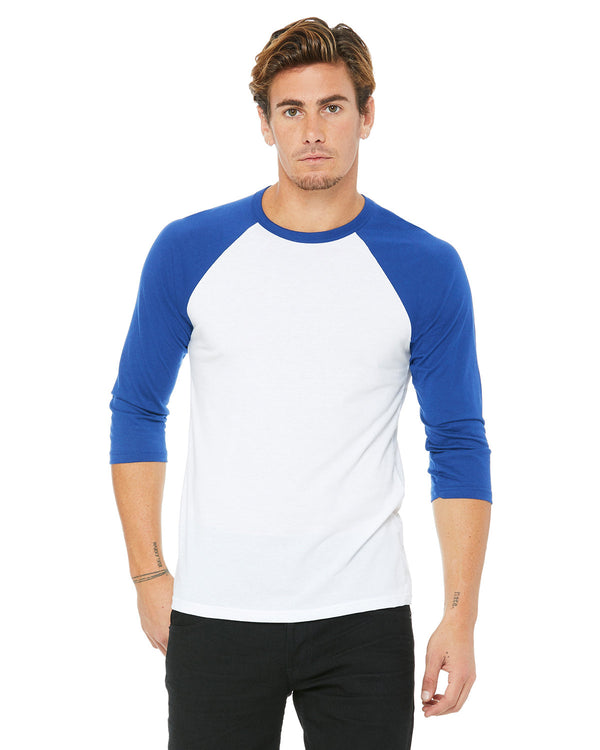 unisex 3 4 sleeve baseball t shirt WHITE/ NAVY