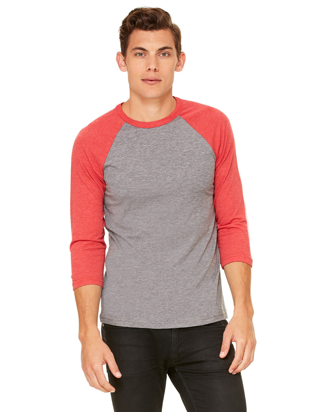 unisex 3 4 sleeve baseball t shirt GRY/ L RD TRBLND