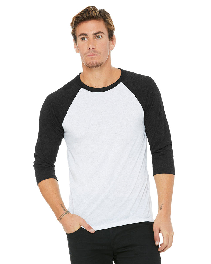 unisex 3 4 sleeve baseball t shirt WHT FLK/ CHR TRB