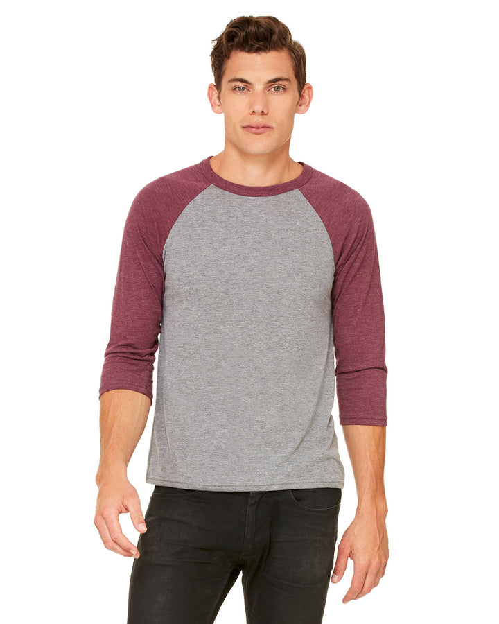 unisex 3 4 sleeve baseball t shirt GRY/ MAROON TRB