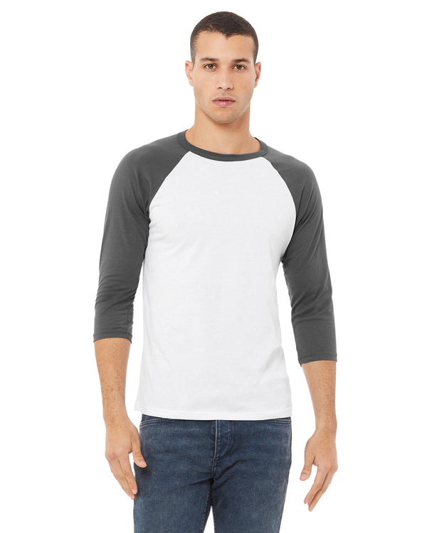 unisex 3 4 sleeve baseball t shirt WHITE/ ASPHALT