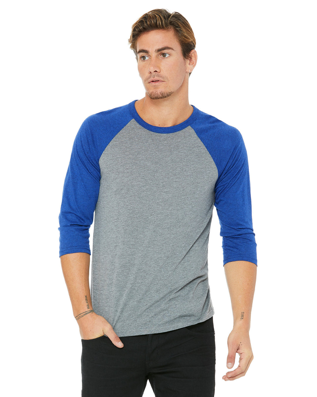 unisex 3 4 sleeve baseball t shirt GRY/ T RY TRBLND