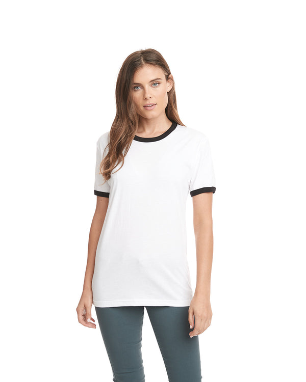 unisex ringer t shirt WHITE/ BLACK