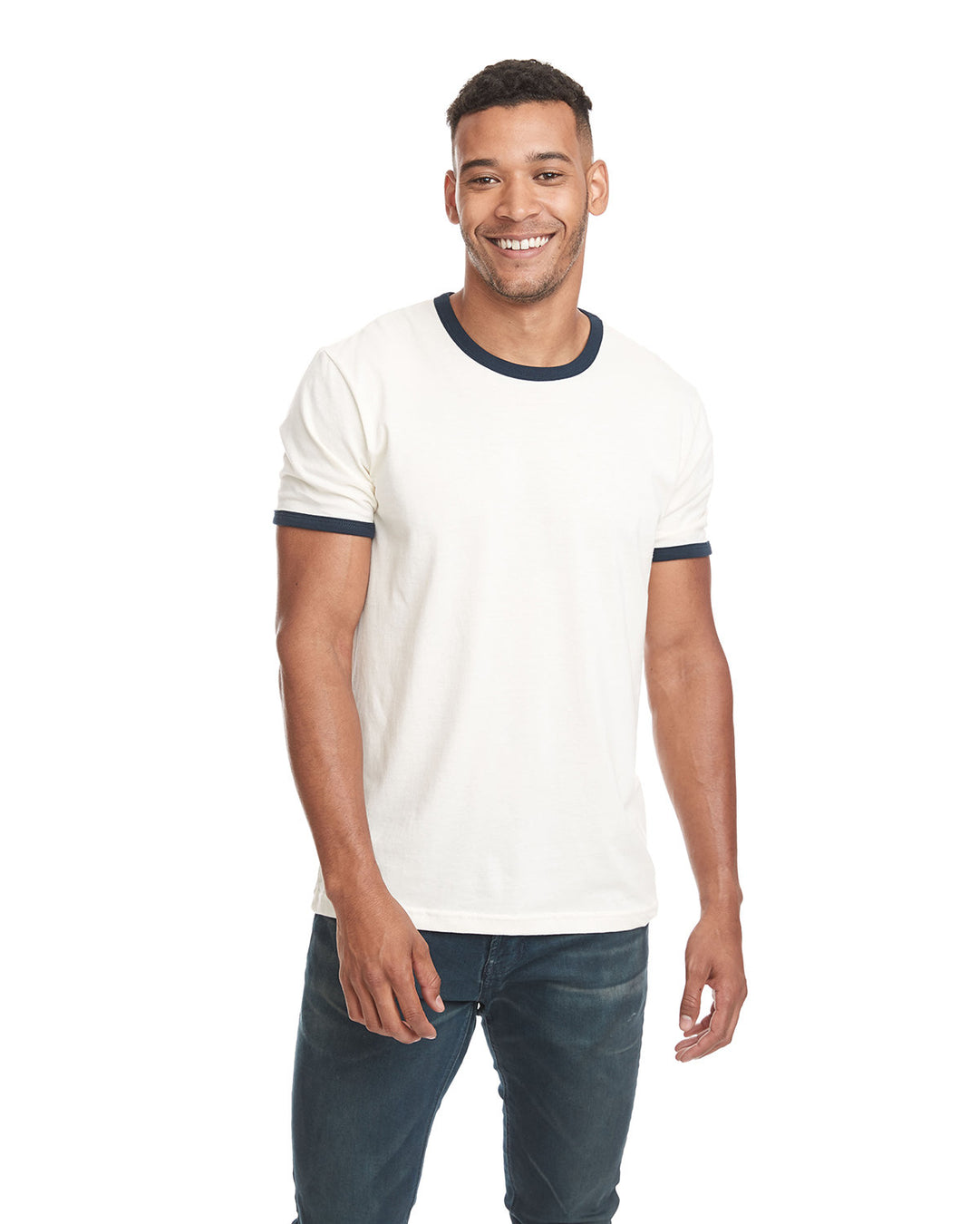 unisex ringer t shirt NATURL/ MDNT NVY