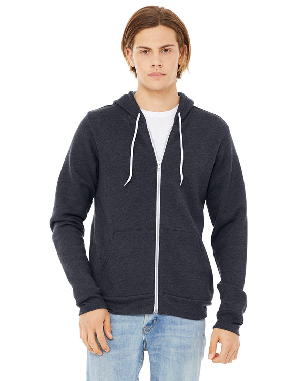 unisex sponge fleece full zip hooded sweatshirt HEATHER SLATE