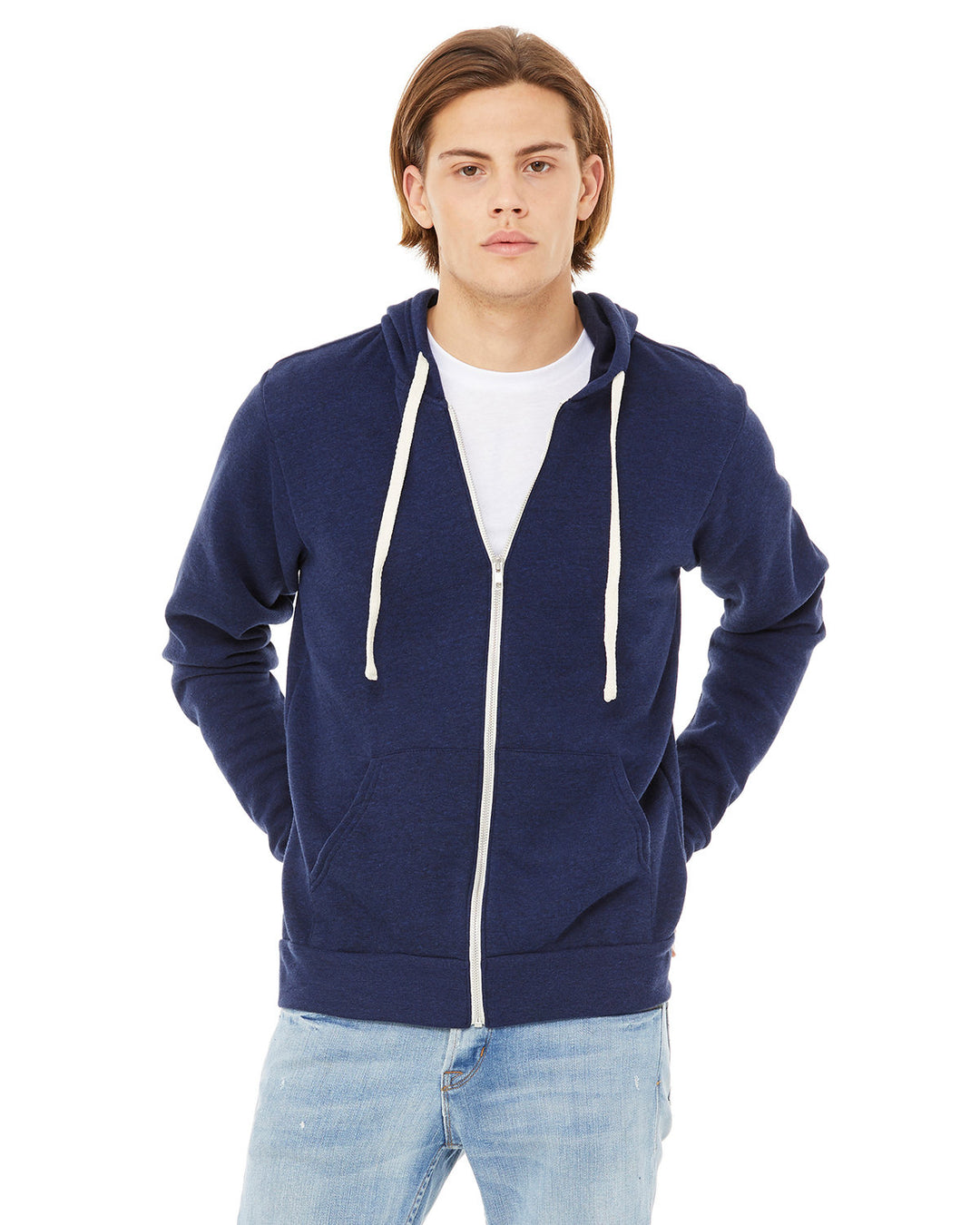 unisex triblend sponge fleece full zip hoodie NAVY TRIBLEND