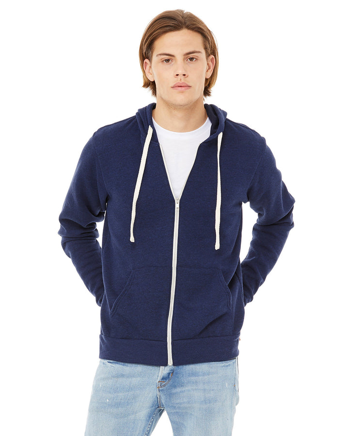 unisex triblend sponge fleece full zip hoodie NAVY TRIBLEND