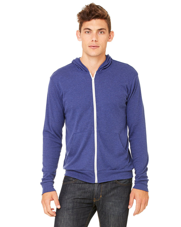 unisex triblend full zip lightweight hoodie BLUE TRIBLEND