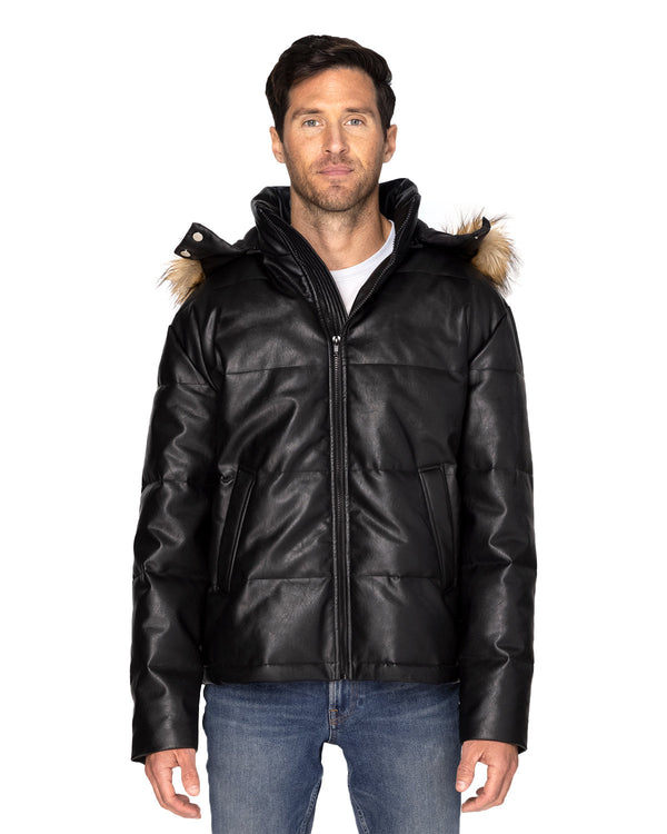 unisex vegan leather puffer jacket BLACK VEGAN LTHR
