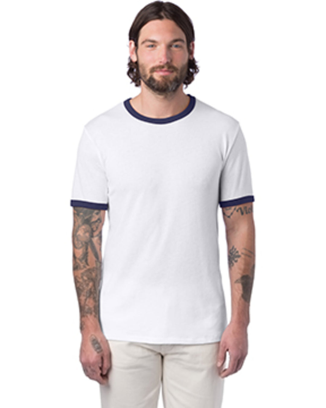 unisex keeper ringer t shirt WHITE/ NAVY