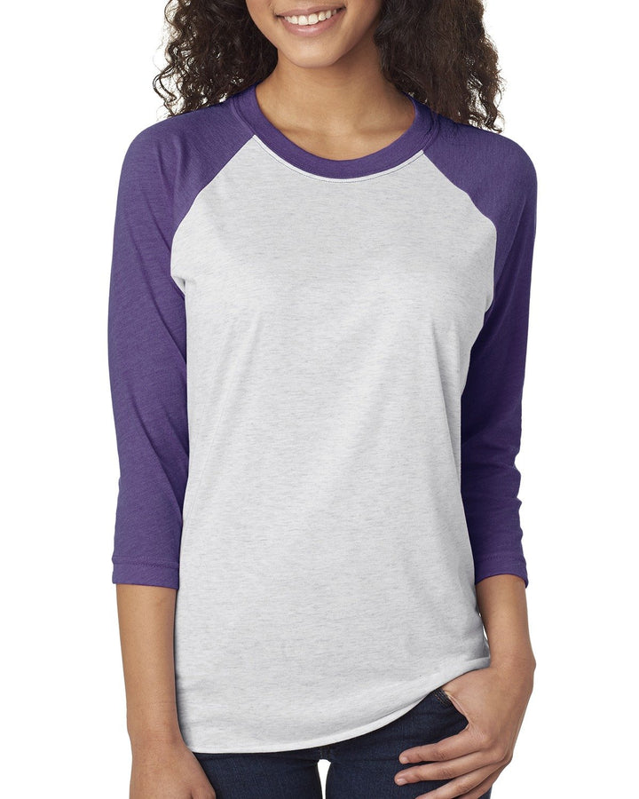 unisex triblend 3 4 sleeve raglan VIN RD/ HTHR WHT