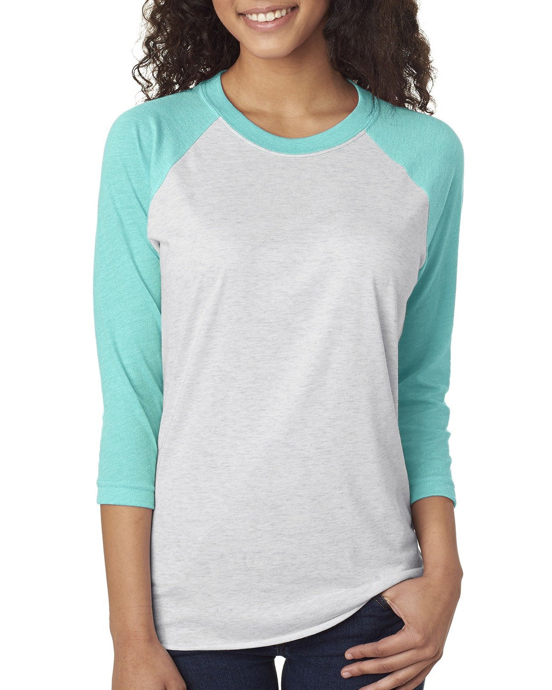 unisex triblend 3 4 sleeve raglan PR HTHR/ VIN BLK