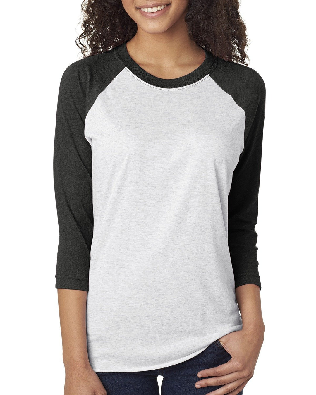 unisex triblend 3 4 sleeve raglan PUR RSH/ HTR WHT