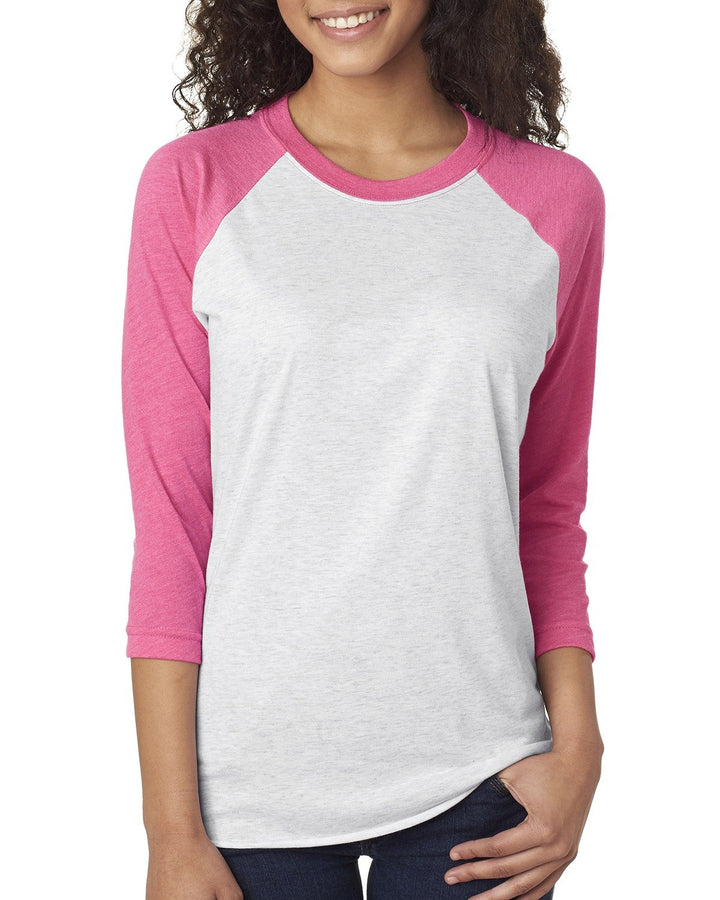 unisex triblend 3 4 sleeve raglan VIN RED/ PR HTHR