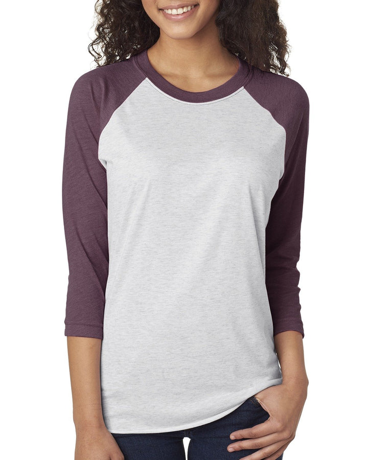 unisex triblend 3 4 sleeve raglan VIN RYL/ HTR WHT