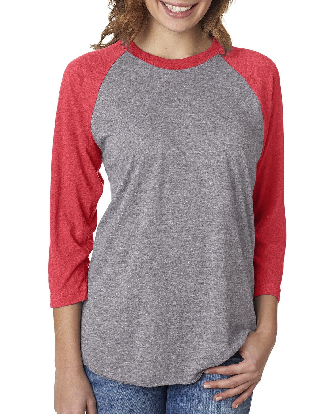 unisex triblend 3 4 sleeve raglan VIN NVY/ PR HTHR