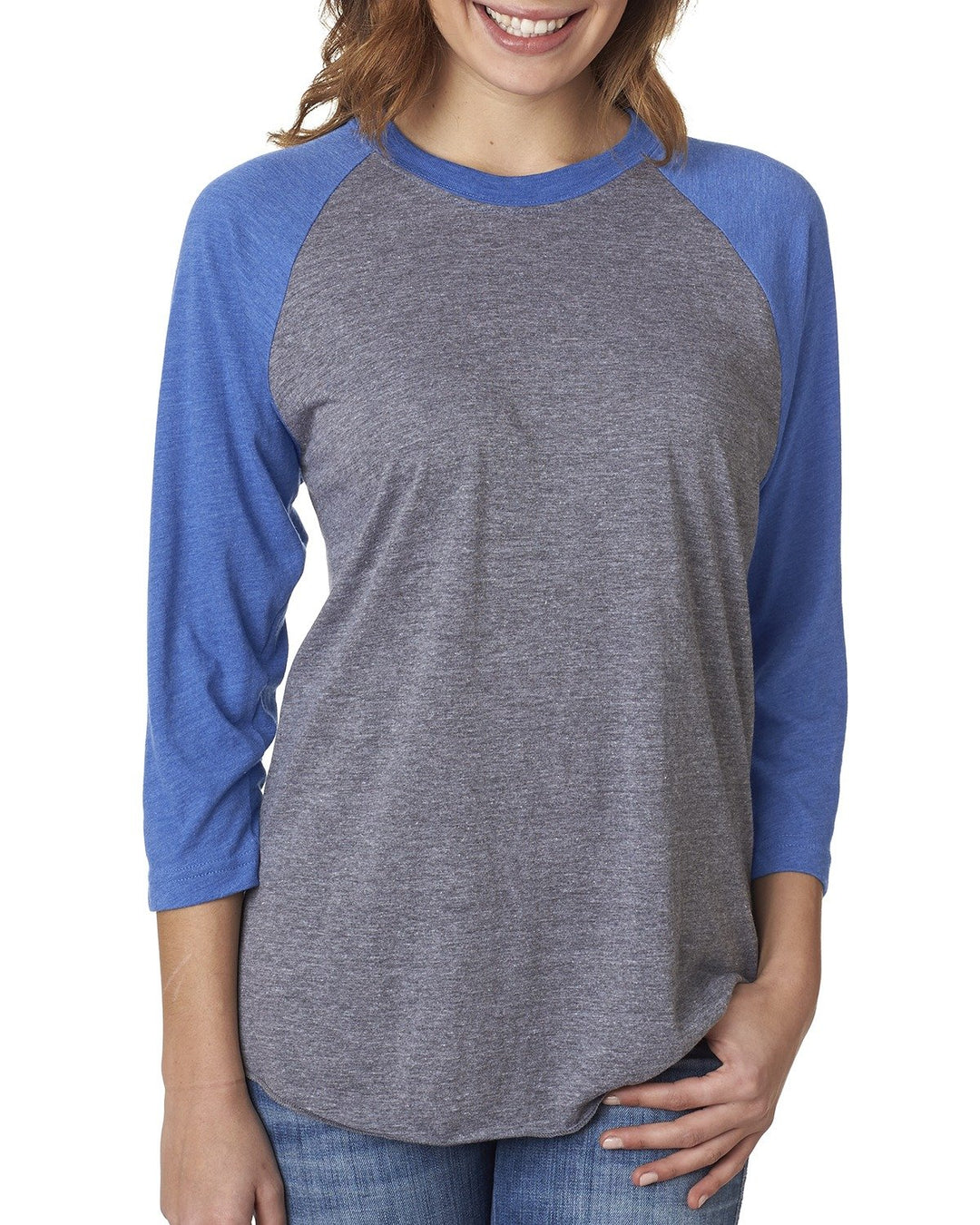 unisex triblend 3 4 sleeve raglan VT PINK/ HTR WHT