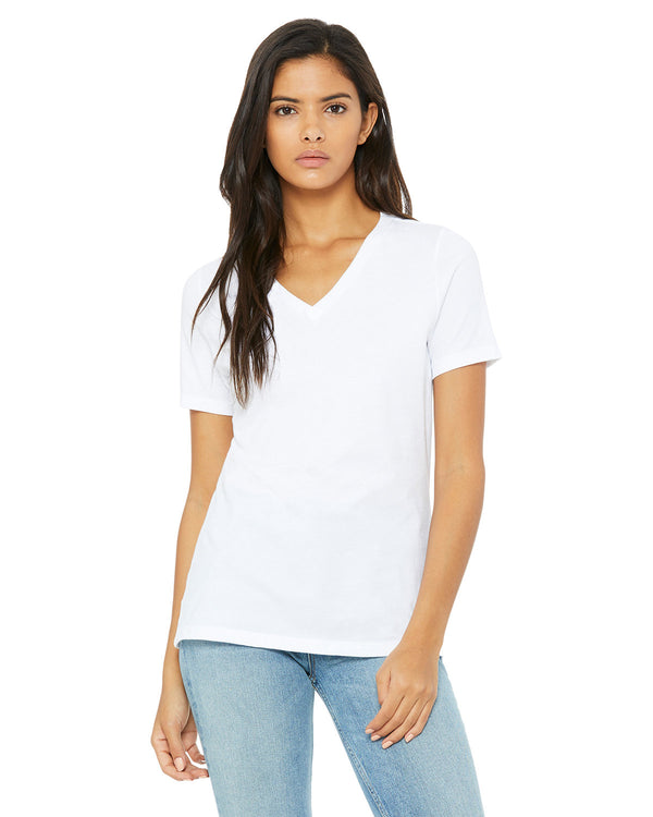 ladies relaxed jersey v neck t shirt WHITE
