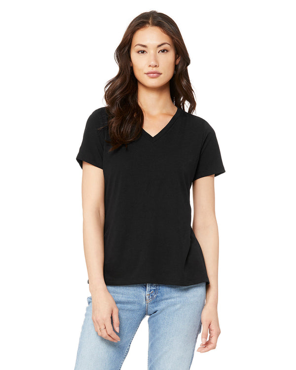 ladies relaxed triblend v neck t shirt SOLID BLK TRBLND