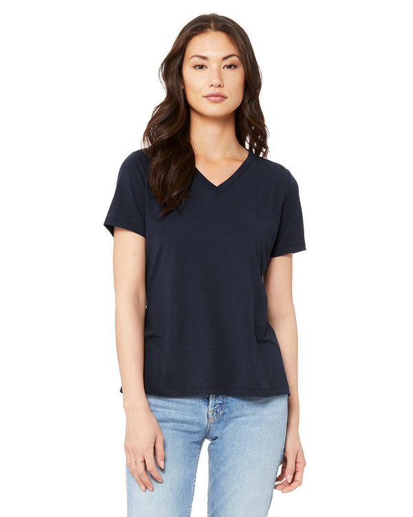 ladies relaxed triblend v neck t shirt SOLID NVY TRBLND