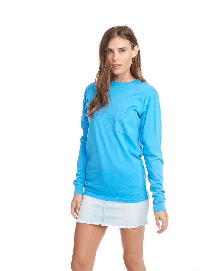 adult inspired dye long sleeve crew with pocket OCEAN