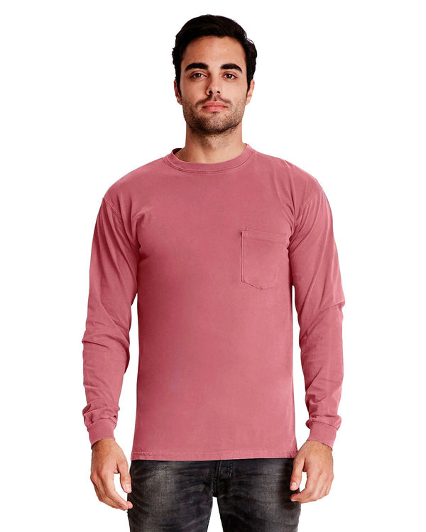 adult inspired dye long sleeve crew with pocket SMOKED PAPRIKA