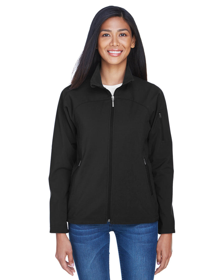 ladies three layer fleece bonded performance soft shell jacket BLACK