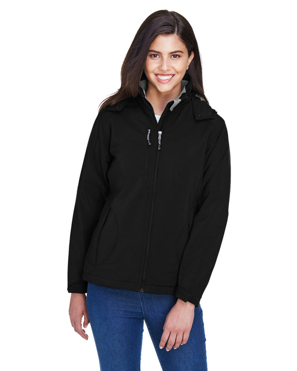 ladies glacier insulated three layer fleece bonded soft shell jacket with detachable hood BLACK