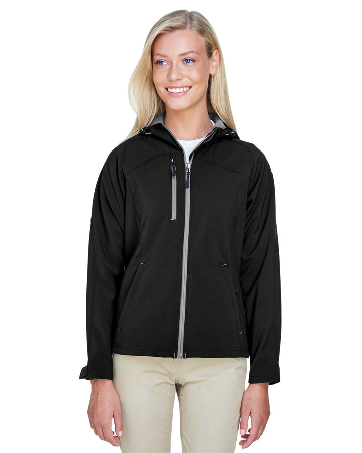 ladies prospect two layer fleece bonded soft shell hooded jacket BLACK