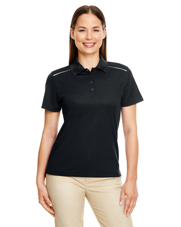 ladies radiant performance pique polo with reflective piping BLACK
