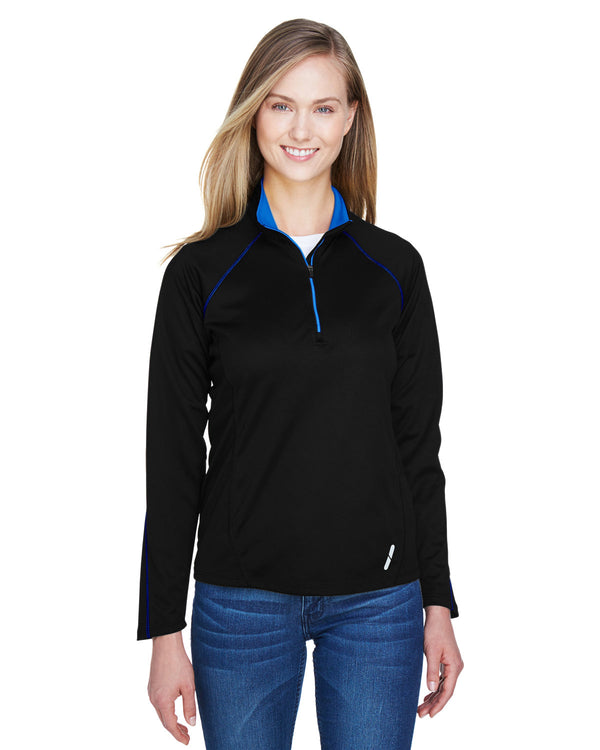 ladies radar quarter zip performance long sleeve top BLK/ TRU ROYAL