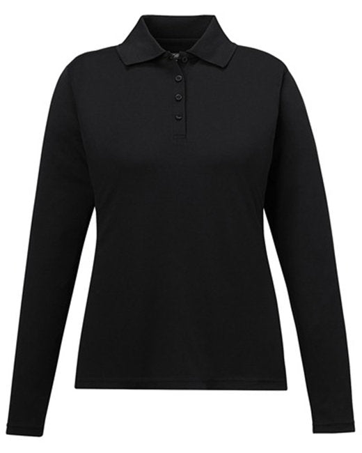 Black Ladies Pinnacle Performance Long-Sleeve Piqué Polo