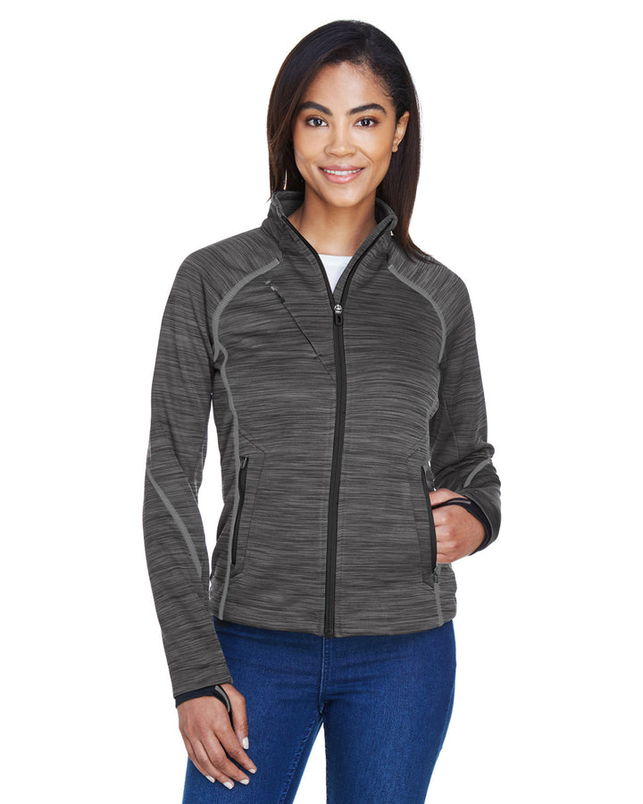 ladies flux melange bonded fleece jacket CARBON/ BLACK