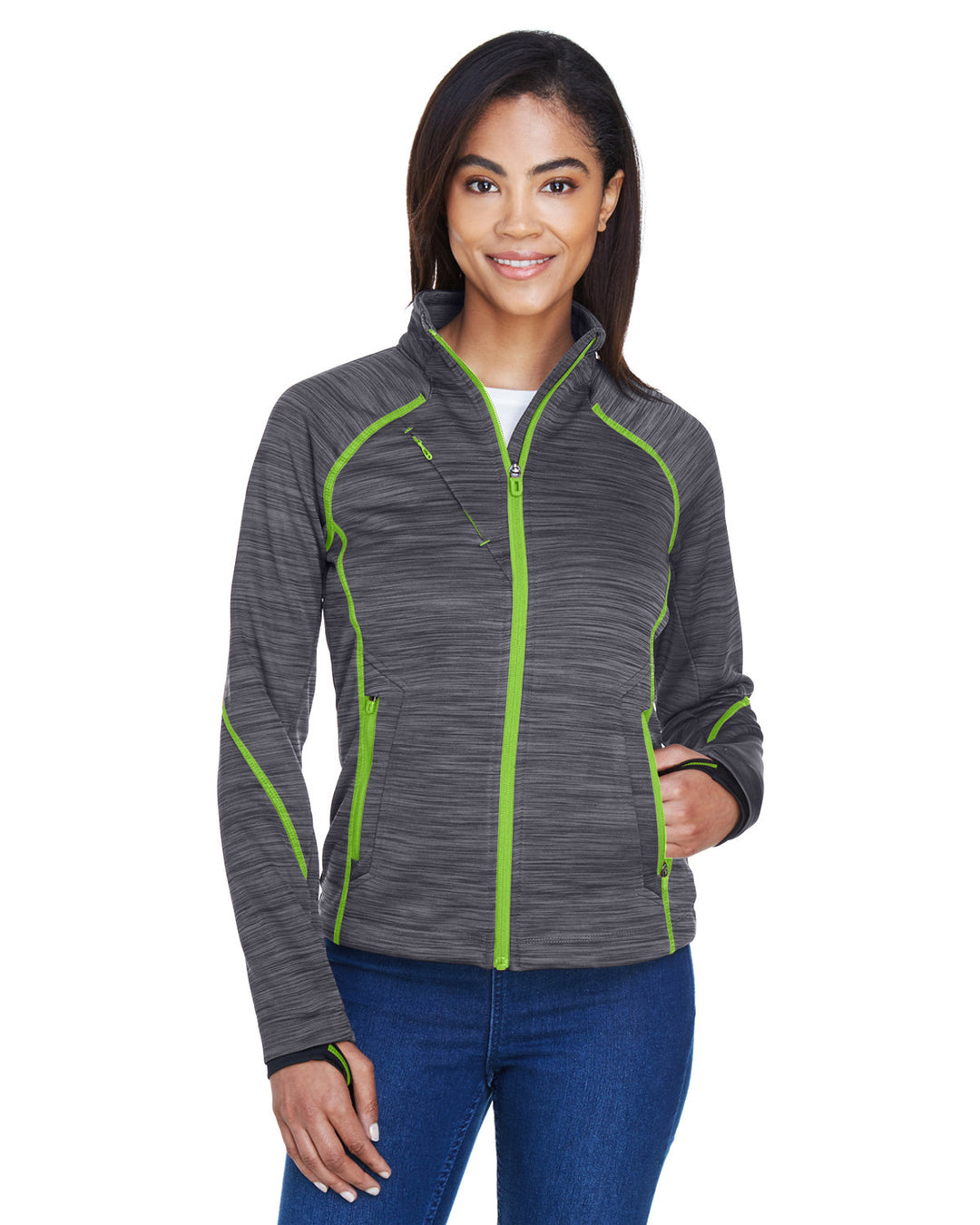 ladies flux melange bonded fleece jacket CARBON/ ACD GRN