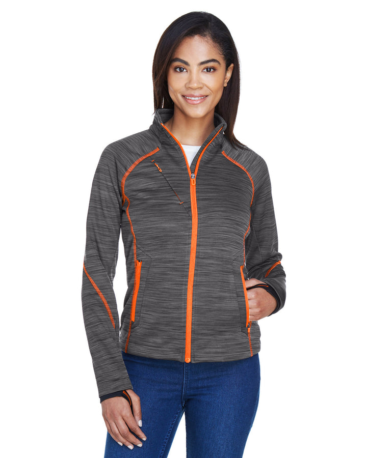 ladies flux melange bonded fleece jacket CRBN/ ORNG SODA