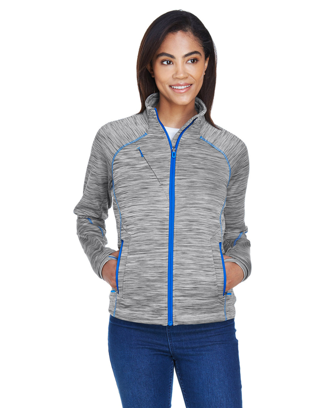 ladies flux melange bonded fleece jacket PLATNM/ OLY BLU