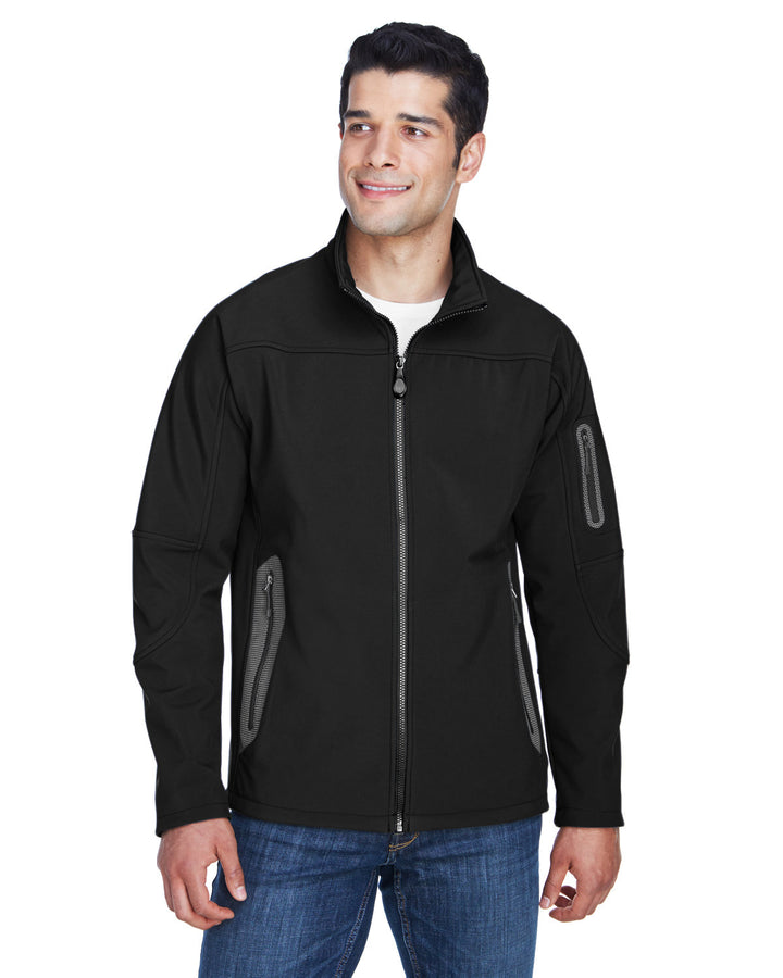 mens three layer fleece bonded soft shell technical jacket BLACK