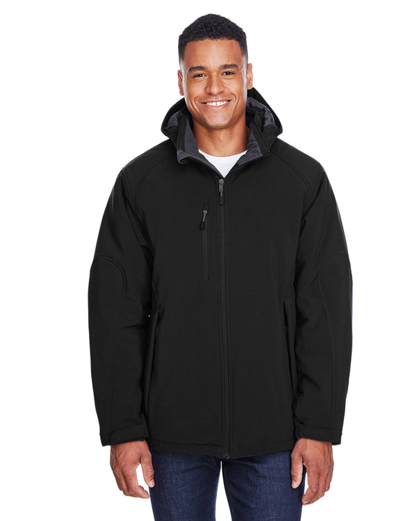 mens glacier insulated three layer fleece bonded soft shell jacket with detachable hood BLACK