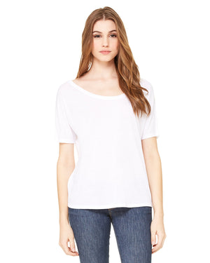ladies slouchy scoop neck t shirt WHITE